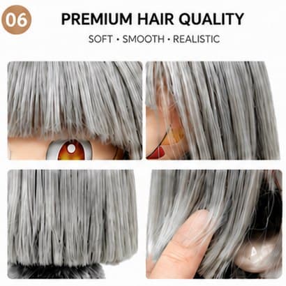 Premium Silver Gray collectible doll wig compatible with 17cm collectible 17cm dolls, hair texture detail