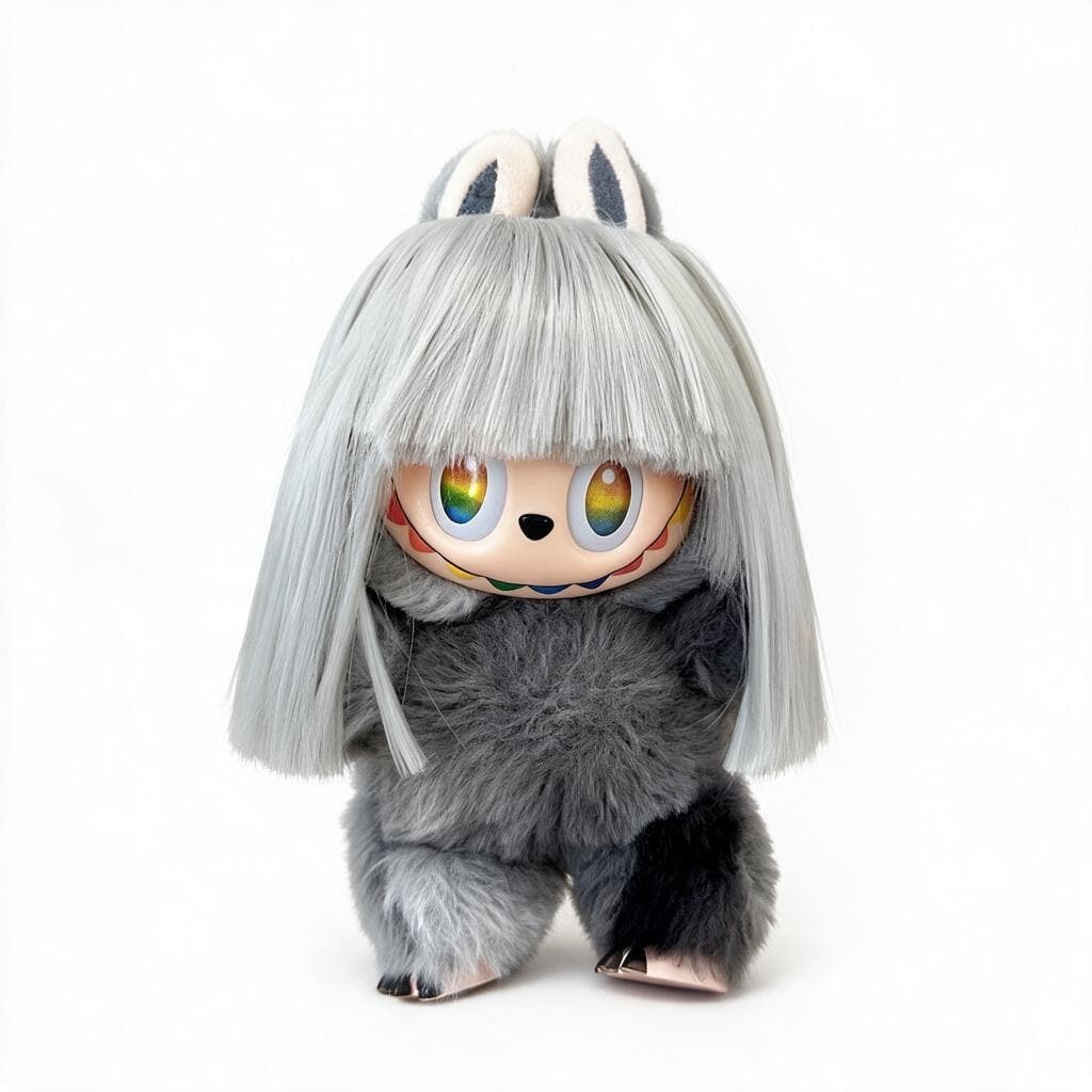 Premium Silver Gray collectible doll wig compatible with 17cm collectible 17cm dolls, white background product image