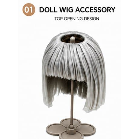Premium Silver Gray collectible doll wig compatible with 17cm collectible 17cm dolls, front product view