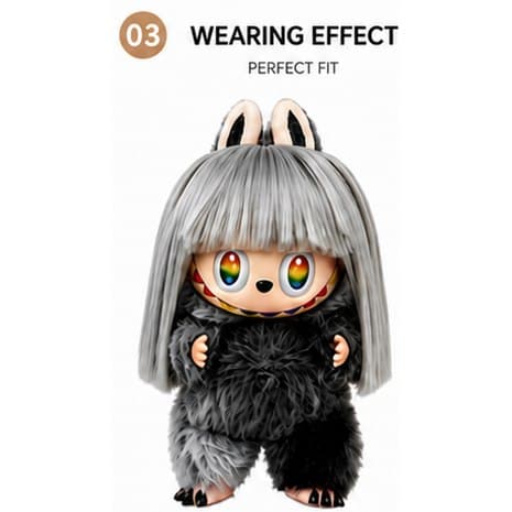Premium Silver Gray collectible doll wig compatible with 17cm collectible 17cm dolls, front wearing view