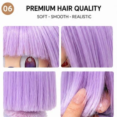 Taro Purple collectible doll wig compatible with 17cm collectible 17cm dolls, hair texture detail