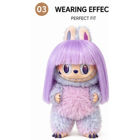 Taro Purple collectible doll wig compatible with 17cm collectible 17cm dolls, front wearing view