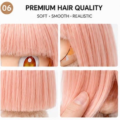 Warm Orange collectible doll wig compatible with 17cm collectible 17cm dolls, hair texture detail