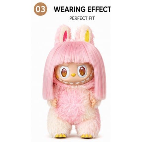 Soft Light Pink collectible doll wig compatible with 17cm collectible 17cm dolls, front wearing view