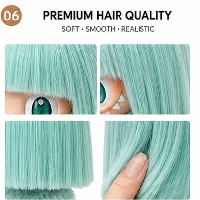 Mint Green collectible doll wig compatible with 17cm collectible 17cm dolls, hair texture detail