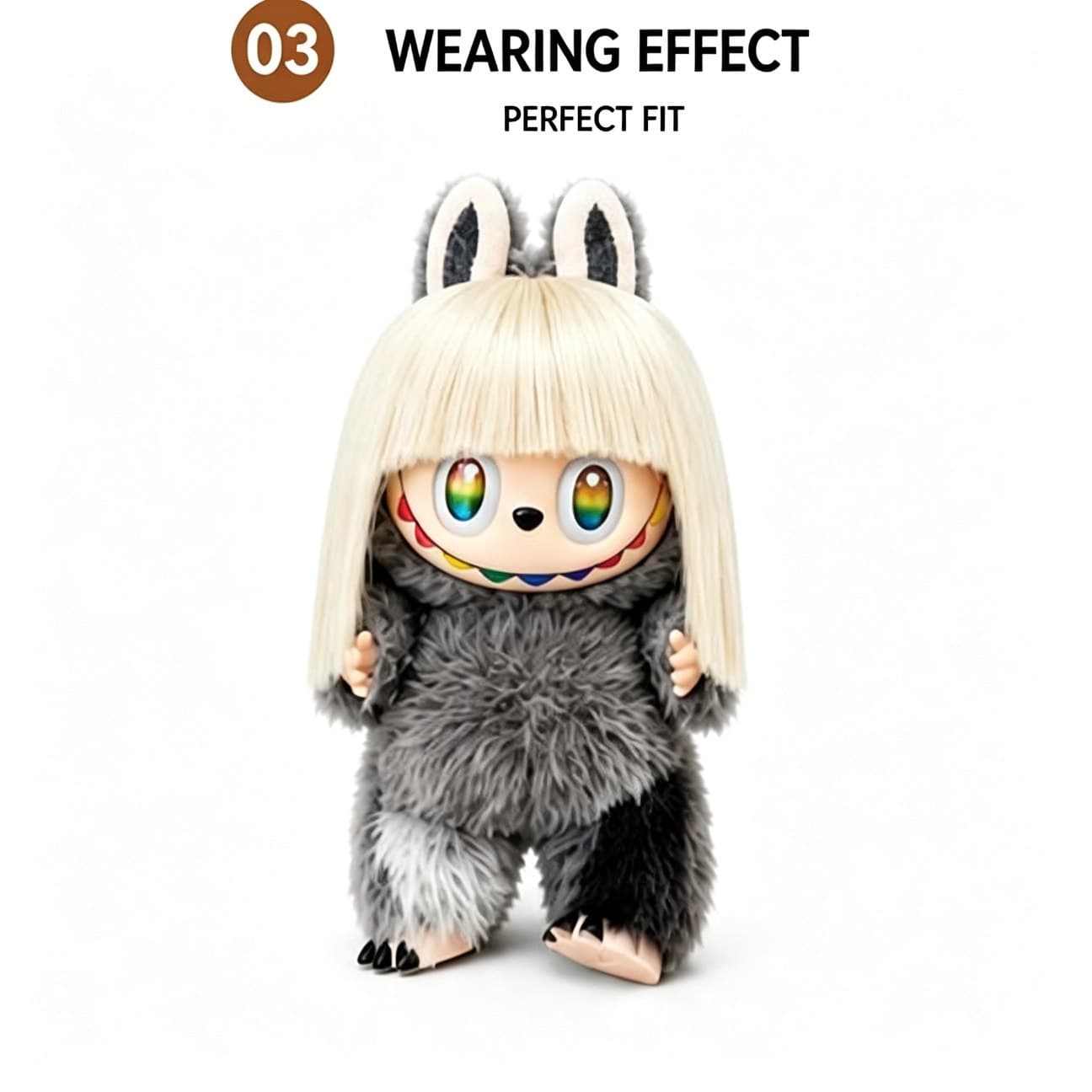 Vanilla Beige Gold collectible doll wig compatible with 17cm collectible 17cm dolls, front wearing view