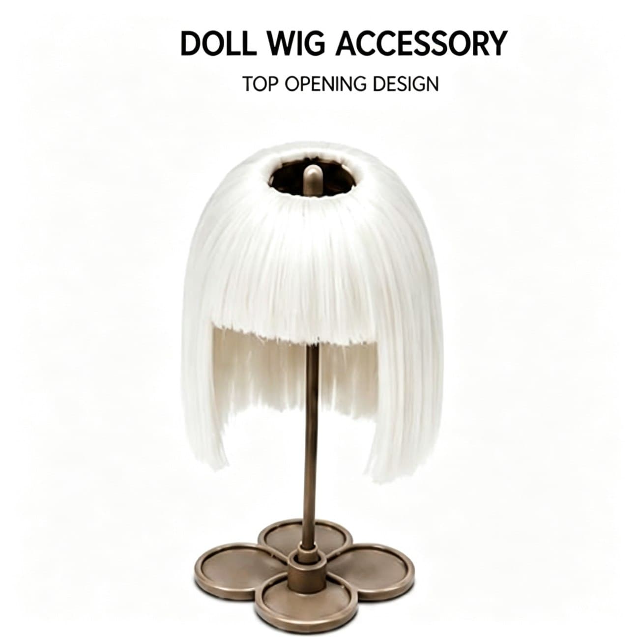 Pure White collectible doll wig compatible with 17cm collectible 17cm dolls, front product view