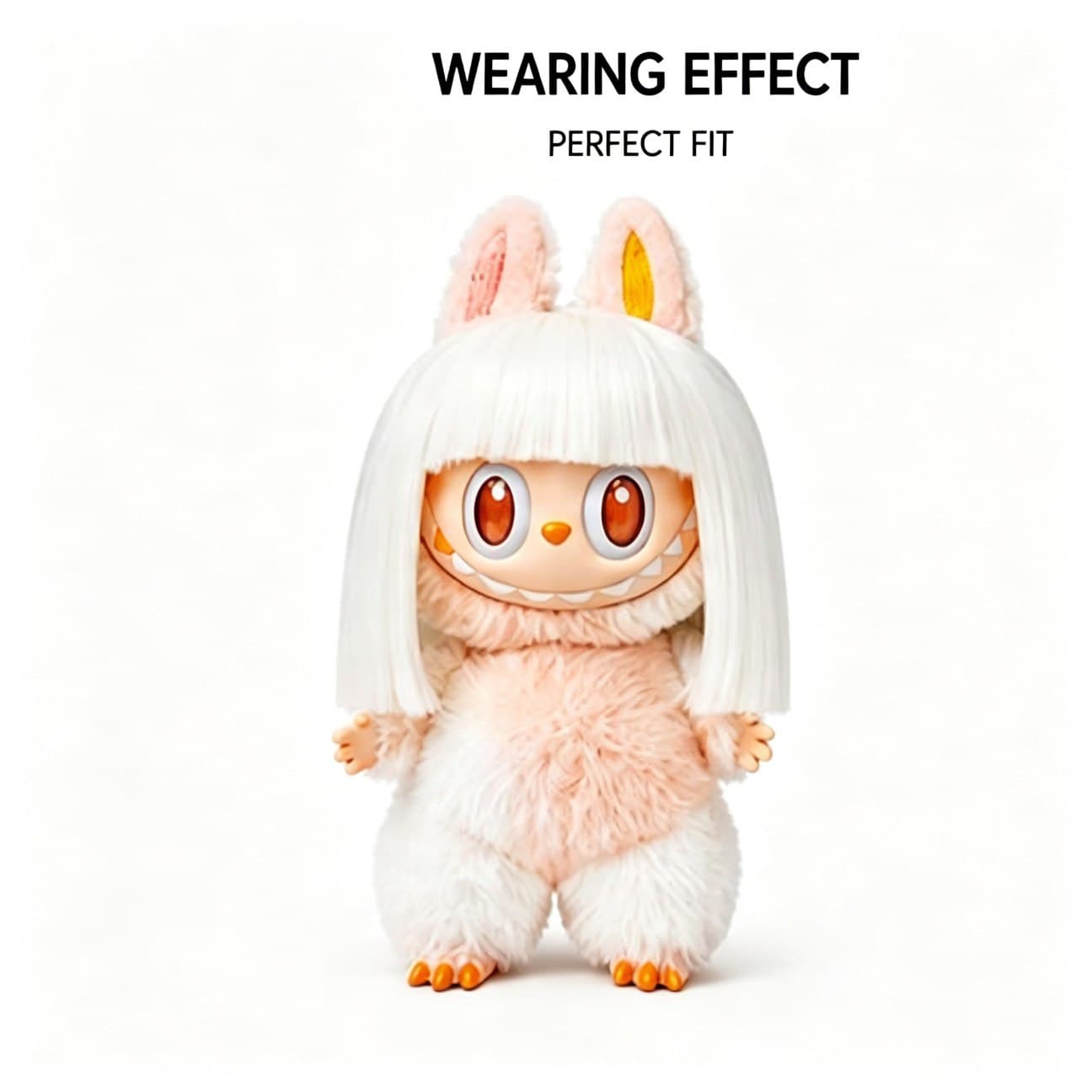 Pure White collectible doll wig compatible with 17cm collectible 17cm dolls, front wearing view