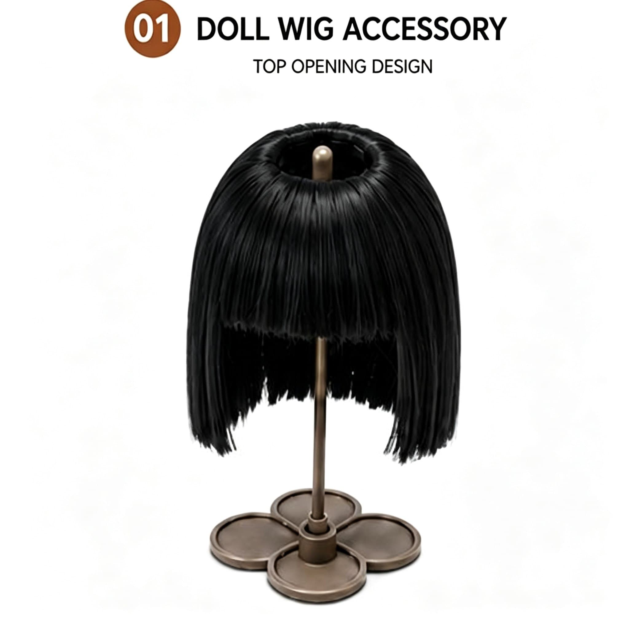 Deep Natural Black collectible doll wig compatible with 17cm collectible 17cm dolls, front product view
