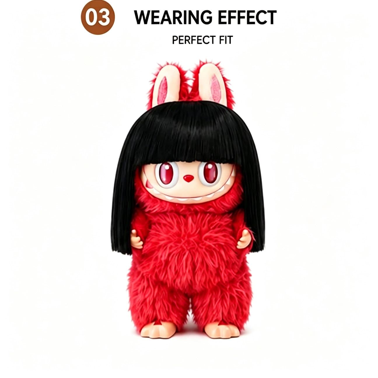 Deep Natural Black collectible doll wig compatible with 17cm collectible 17cm dolls, front wearing view