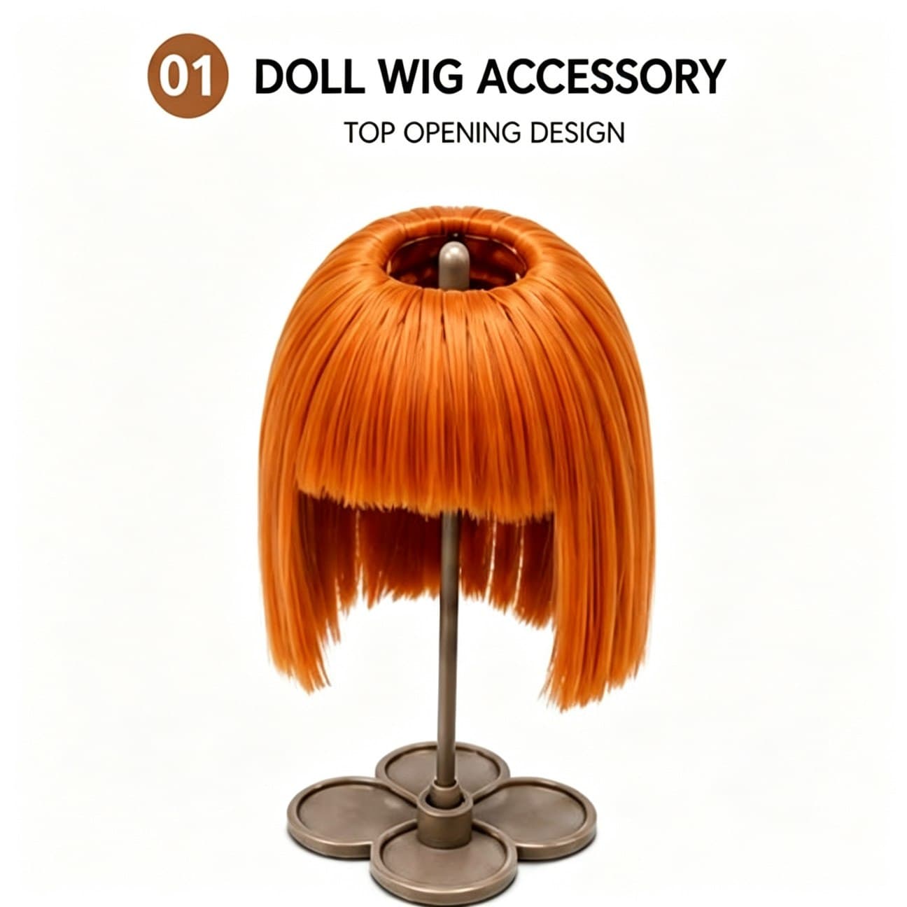 Vintage Burnt Orange collectible doll wig compatible with 17cm collectible 17cm dolls, front product view