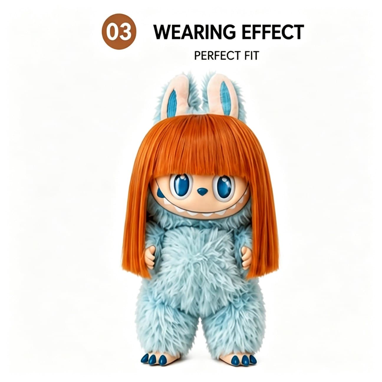 Vintage Burnt Orange collectible doll wig compatible with 17cm collectible 17cm dolls, front wearing view