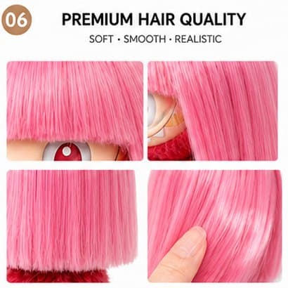 Summer Rose Red collectible doll wig compatible with 17cm collectible 17cm dolls, hair texture detail