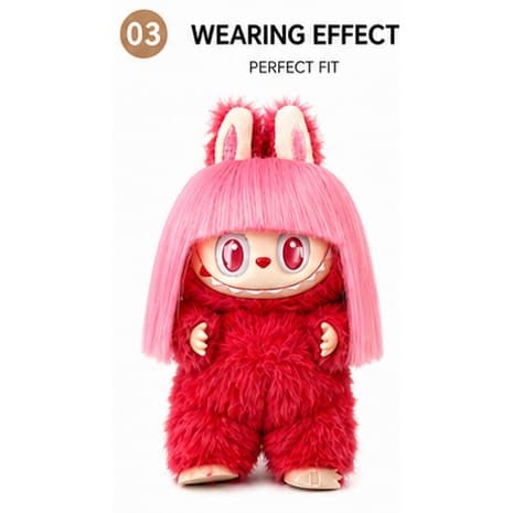 Summer Rose Red collectible doll wig compatible with 17cm collectible 17cm dolls, front wearing view