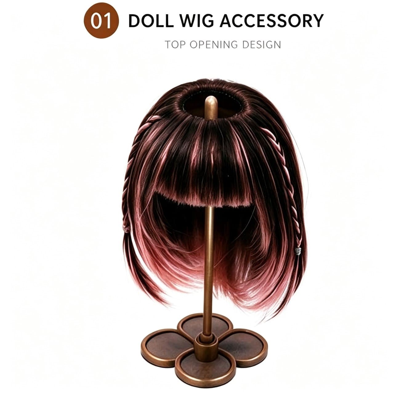 Misty Mocha / Pink Gradient collectible doll wig compatible with 17cm collectible 17cm dolls, front product view