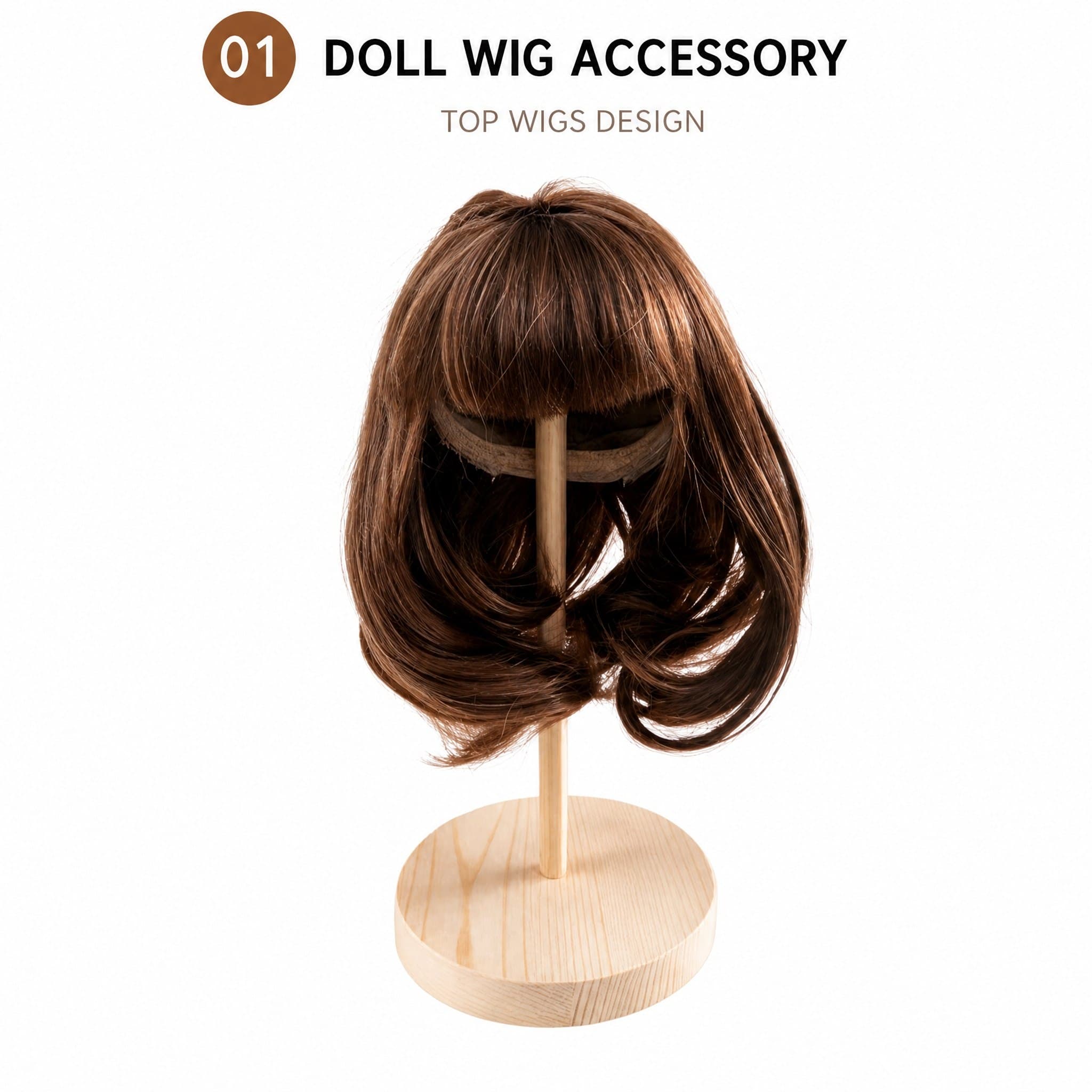 Chocolate Brown collectible doll wig compatible with 17cm collectible 17cm dolls, front product view