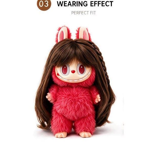 Chocolate Brown collectible doll wig compatible with 17cm collectible 17cm dolls, front wearing view