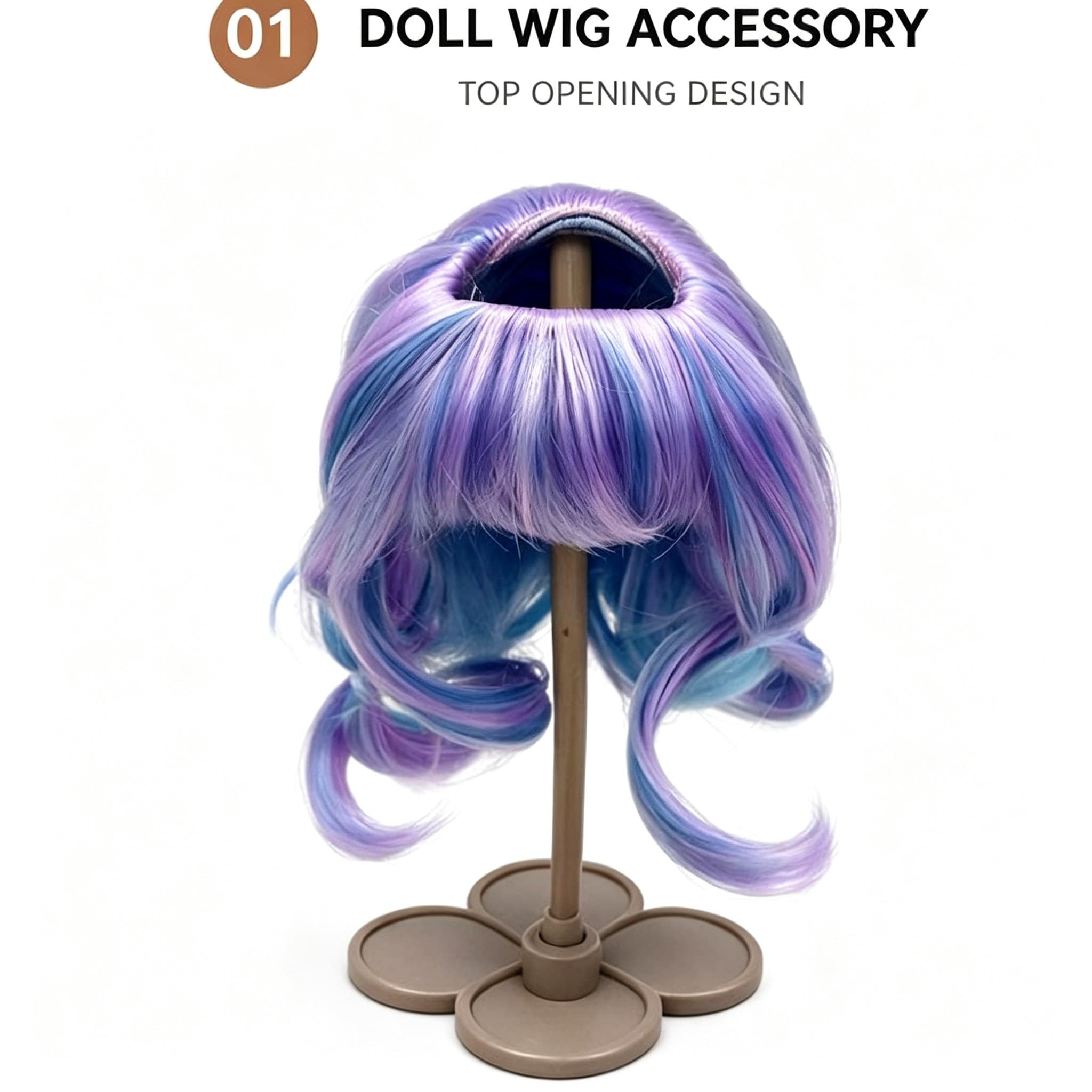 Purple-Blue Gradient collectible doll wig compatible with 17cm collectible 17cm dolls, front product view