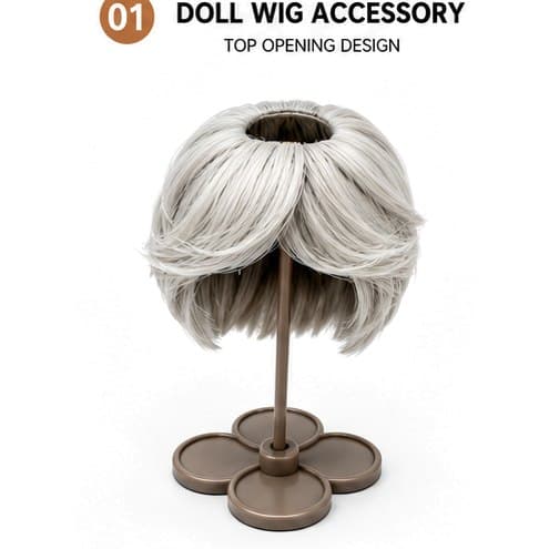 Silver Gray collectible doll wig compatible with 17cm collectible 17cm dolls, front product view