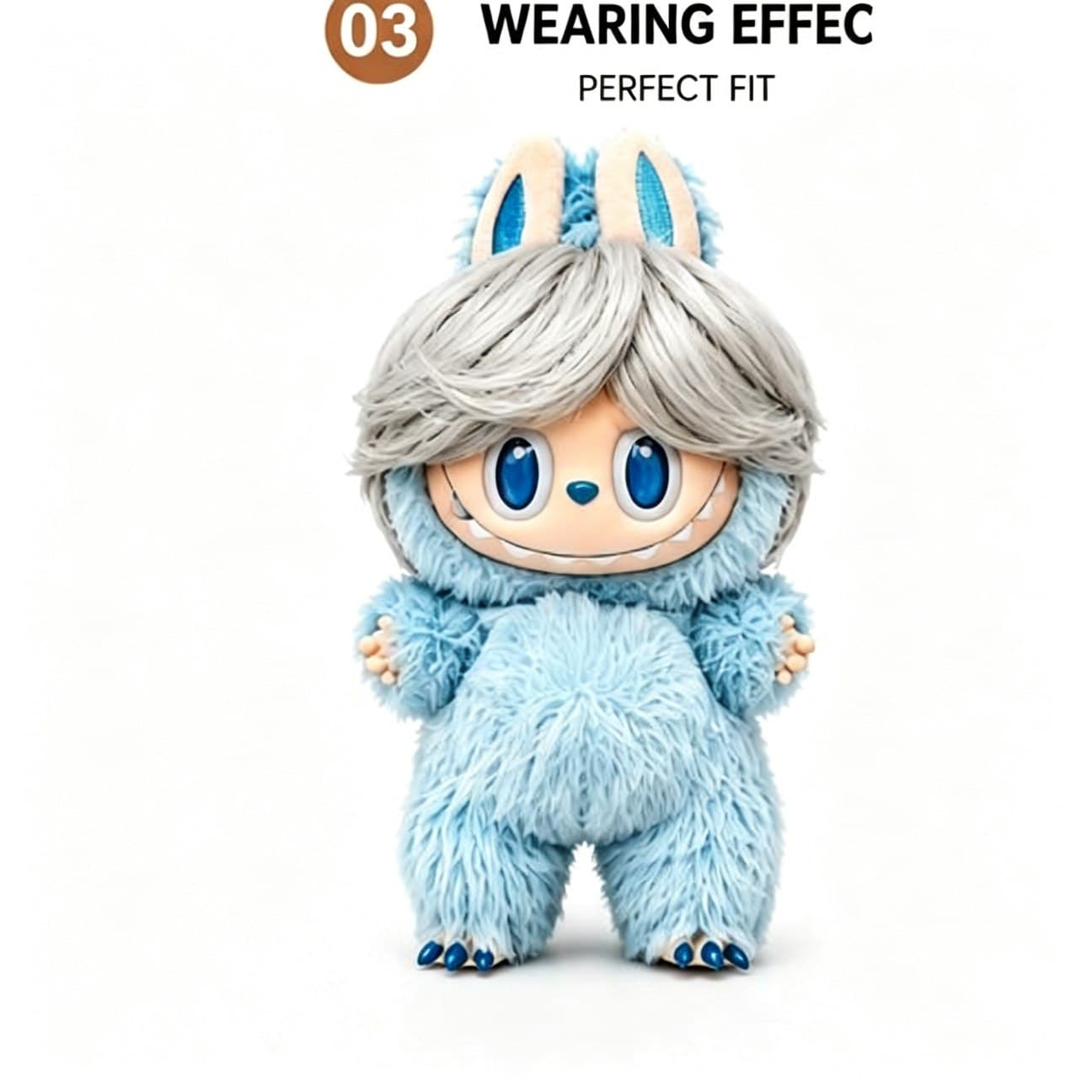 Silver Gray collectible doll wig compatible with 17cm collectible 17cm dolls, front wearing view
