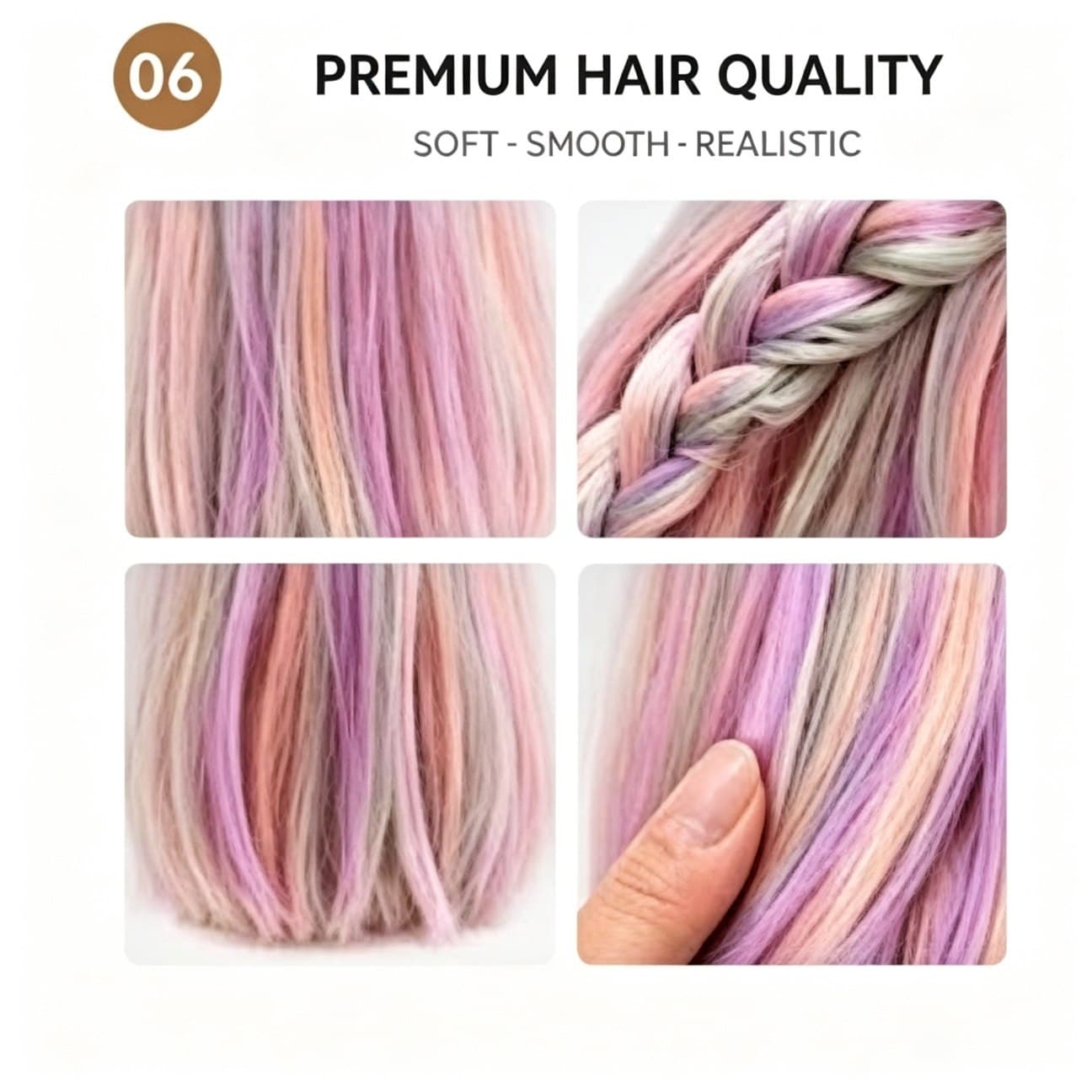 Aurora Multi-Color collectible doll wig compatible with 17cm collectible 17cm dolls, hair texture detail