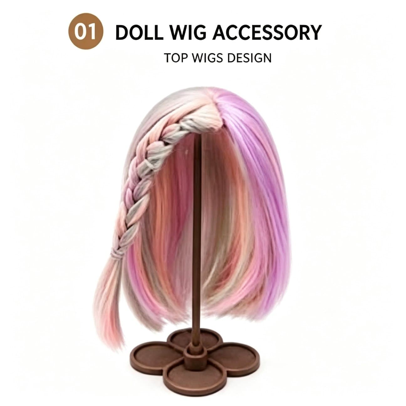Aurora Multi-Color collectible doll wig compatible with 17cm collectible 17cm dolls, front product view