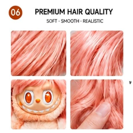 Warm Orange collectible doll wig compatible with 17cm collectible 17cm dolls, hair texture detail