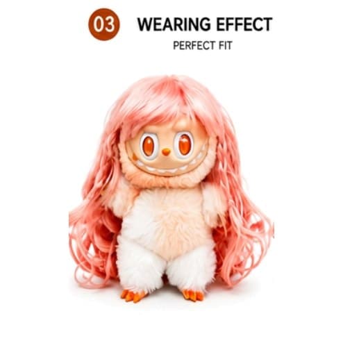 Warm Orange collectible doll wig compatible with 17cm collectible 17cm dolls, front wearing view