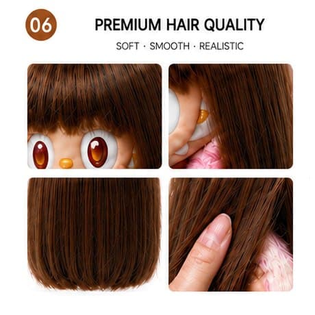 Caramel Brown collectible doll wig compatible with 17cm collectible 17cm dolls, hair texture detail