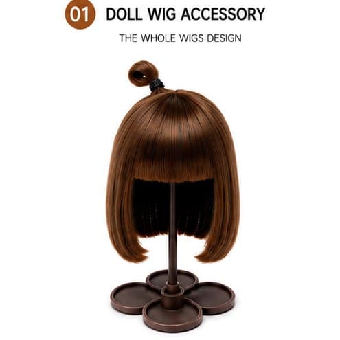 Caramel Brown collectible doll wig compatible with 17cm collectible 17cm dolls, front product view