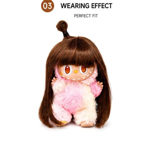 Caramel Brown collectible doll wig compatible with 17cm collectible 17cm dolls, front wearing view