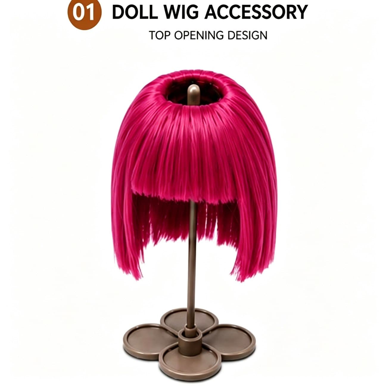 Bright Hot Pink collectible doll wig compatible with 17cm collectible 17cm dolls, front product view