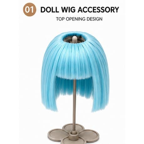 Sea-Salt Blue collectible doll wig compatible with 17cm collectible 17cm dolls, front product view