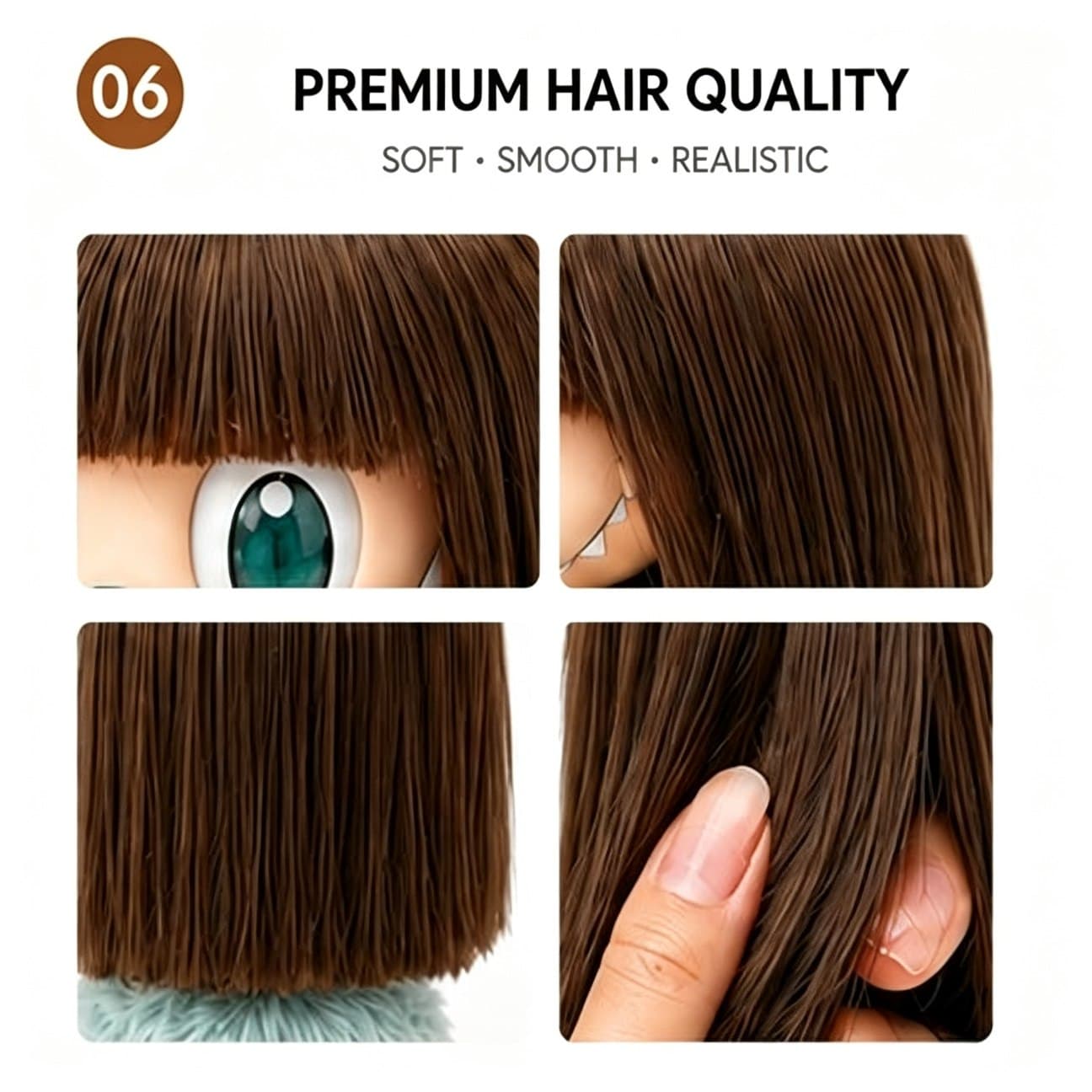 Vintage Dark Coffee collectible doll wig compatible with 17cm collectible 17cm dolls, hair texture detail