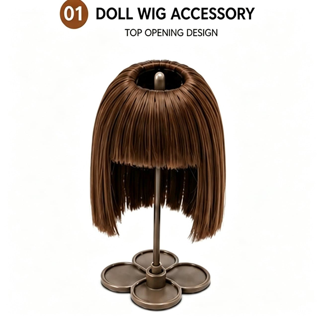 Vintage Dark Coffee collectible doll wig compatible with 17cm collectible 17cm dolls, front product view