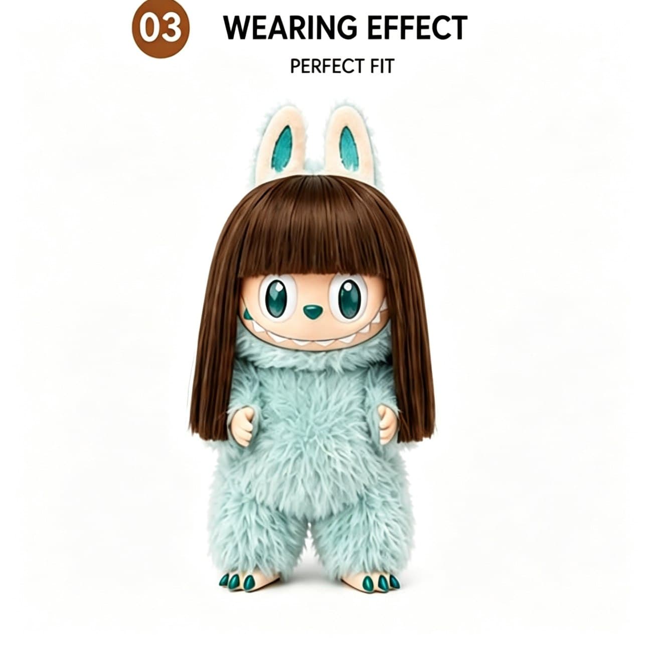 Vintage Dark Coffee collectible doll wig compatible with 17cm collectible 17cm dolls, front wearing view