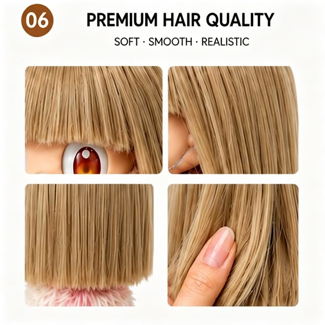 Light Flaxen Blonde collectible doll wig compatible with 17cm collectible 17cm dolls, hair texture detail