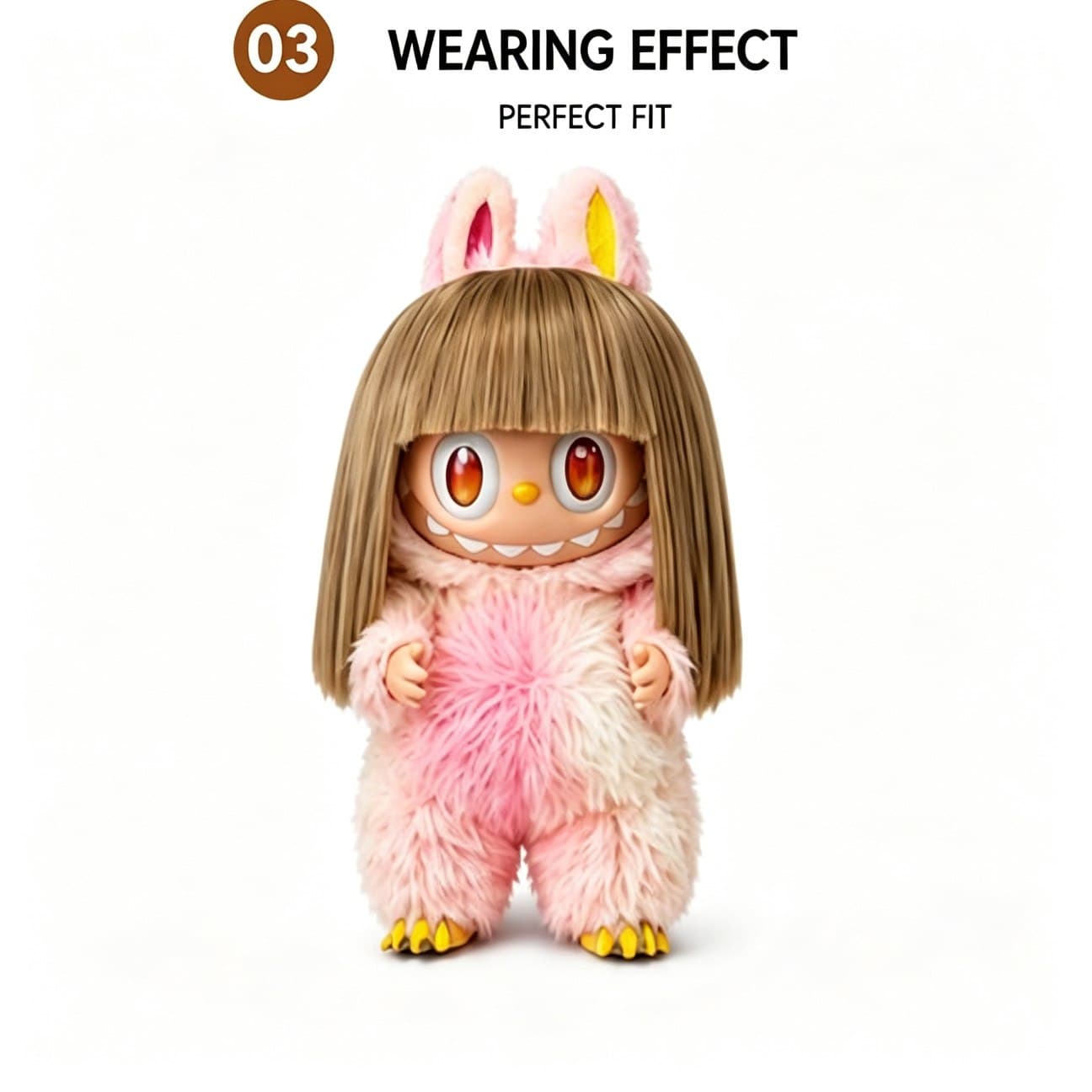 Light Flaxen Blonde collectible doll wig compatible with 17cm collectible 17cm dolls, front wearing view